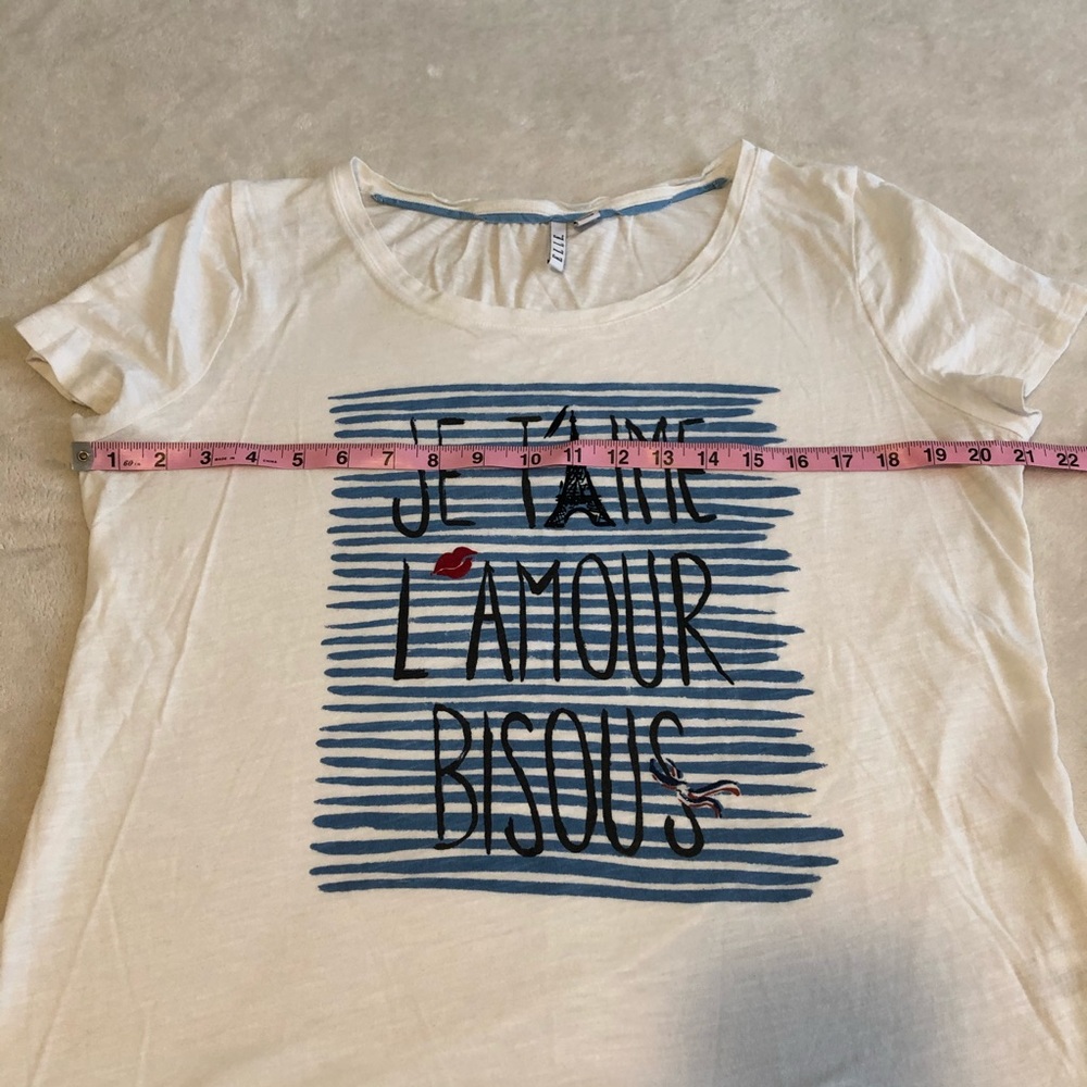 Elle white & blue Paris /French themed top size XL - Picture 8 of 8
